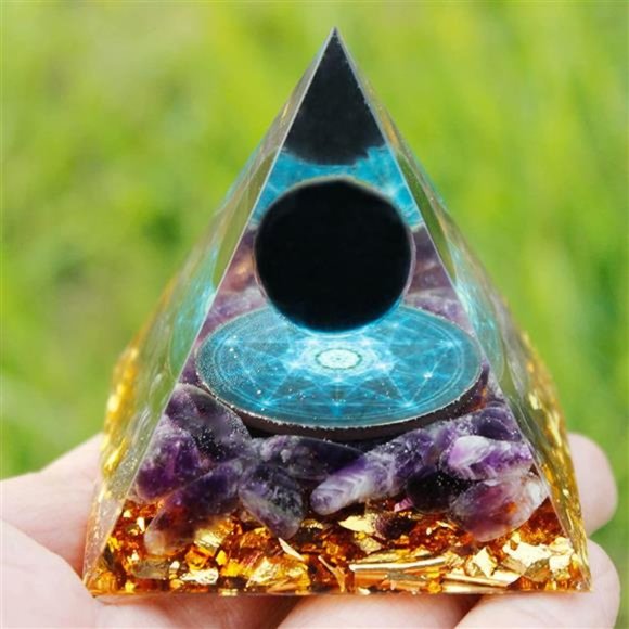 Orgone Pyramid Obsidian Ball & Amethyst Crystal Gift Nubian Orgone Pyramid - Picture 2 of 3